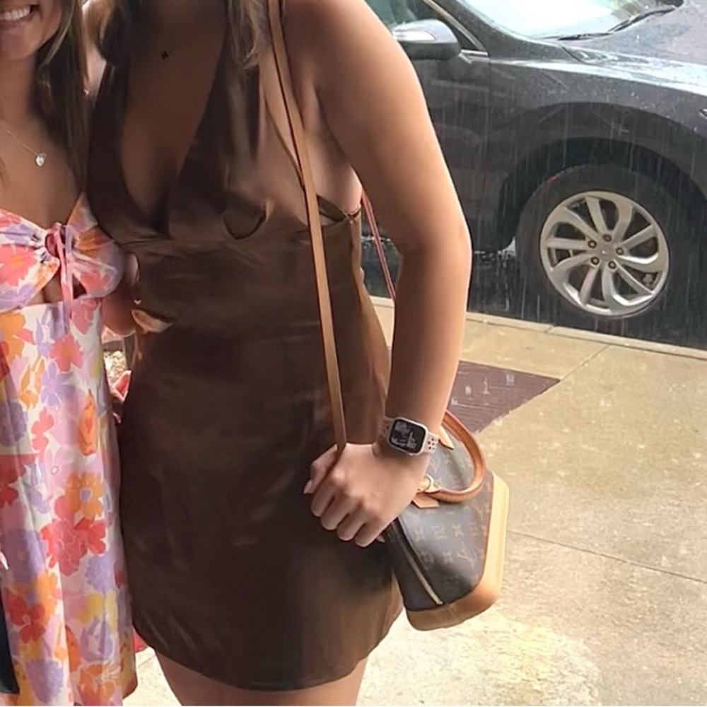 brown silk wrap dress